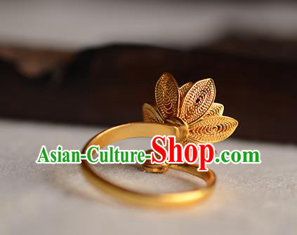 China National Golden Lotus Ring Jewelry Traditional Handmade Circlet Accessories