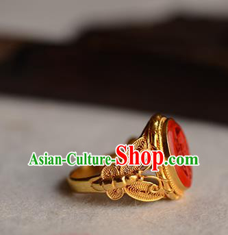 China National Golden Butterfly Ring Jewelry Traditional Handmade Carved Lacquerware Circlet Accessories