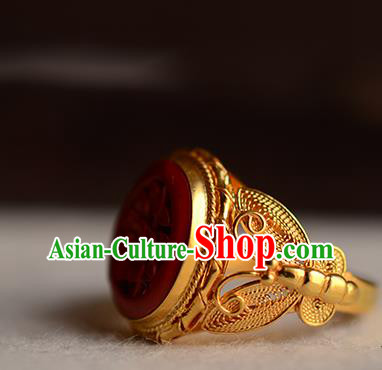 China National Golden Butterfly Ring Jewelry Traditional Handmade Carved Lacquerware Circlet Accessories