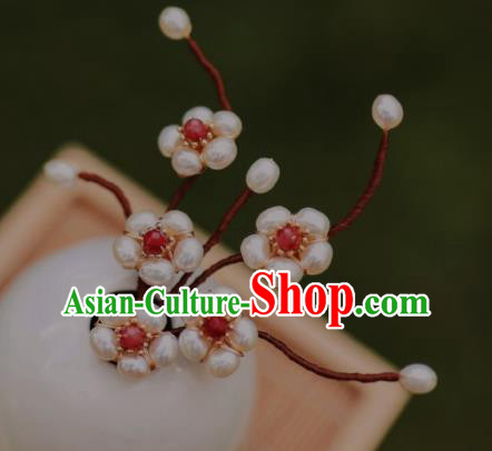 Chinese Traditional Hanfu Hairpin Ancient Princess Pearls Plum Blossom Hair Stick