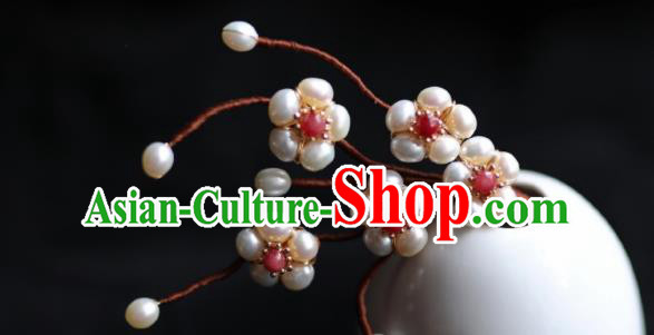 Chinese Traditional Hanfu Hairpin Ancient Princess Pearls Plum Blossom Hair Stick