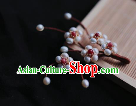 Chinese Traditional Hanfu Hairpin Ancient Princess Pearls Plum Blossom Hair Stick