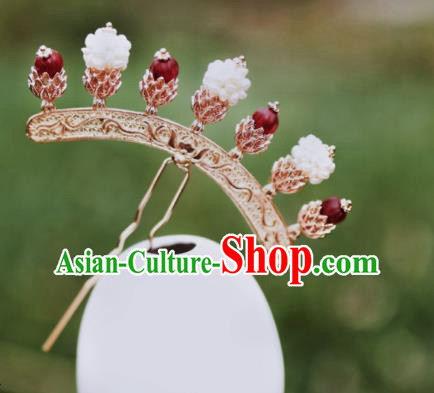 Chinese Traditional Hanfu Agate Golden Hairpin Ancient Ming Dynasty Empress Pearls Hair Stick