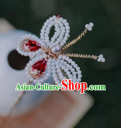 Chinese Traditional Hanfu Crystal Hairpin Ancient Ming Dynasty Princess Beads Butterfly Hair Stick