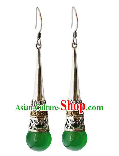 Handmade Chinese Chrysoprase Eardrop Traditional Silver Ear Jewelry Classical Cheongsam Earrings Accessories