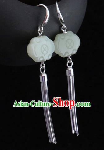 Handmade Chinese Silver Eardrop Traditional Ear Jewelry Classical Cheongsam Hetian Jade Earrings Accessories