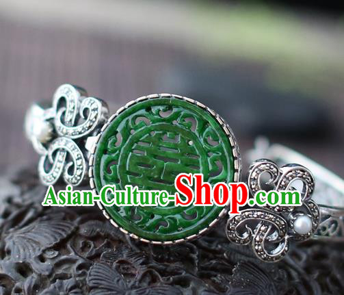 China Traditional Silver Bracelet Classical Cheongsam Jade Wristlet Bangle Jewelry Accessories