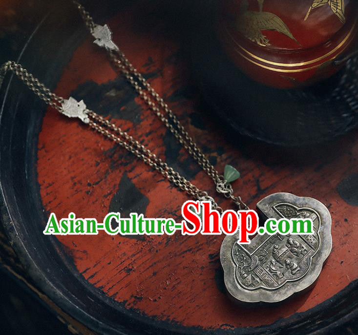 Chinese National Necklace Jade Necklet Classical Cheongsam Accessories Silver Longevity Lock