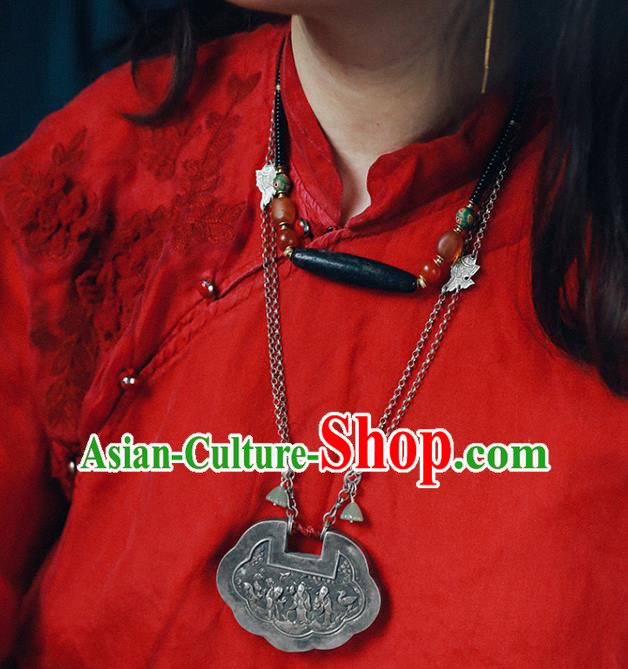 Chinese National Necklace Jade Necklet Classical Cheongsam Accessories Silver Longevity Lock