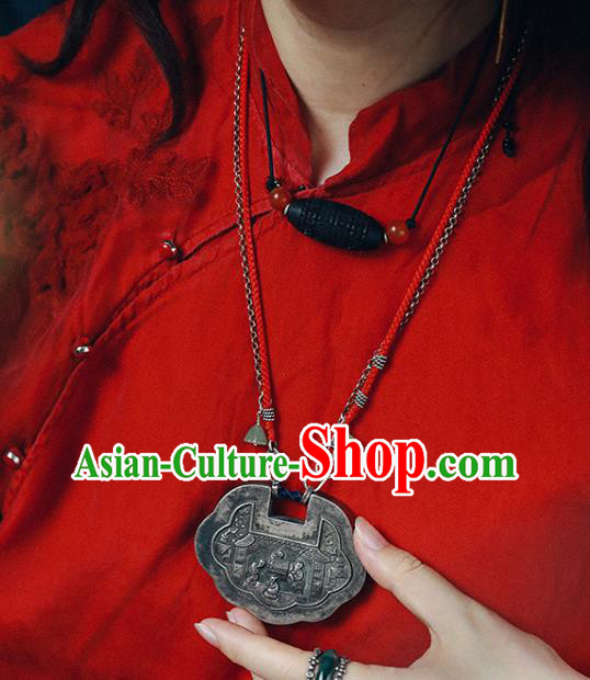 Chinese National Necklace Jade Necklet Classical Cheongsam Accessories Silver Longevity Lock