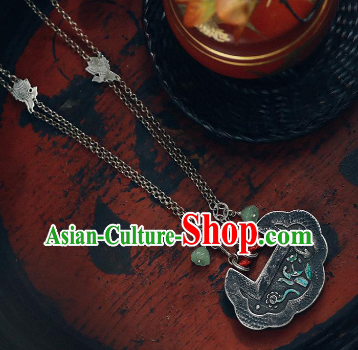 Chinese National Necklace Jade Necklet Classical Cheongsam Accessories Silver Longevity Lock