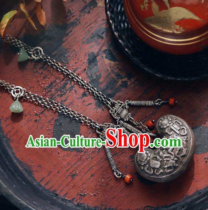 Chinese Classical Ethnic Necklet Accessories National Necklace Handmade Silver Longevity Lock