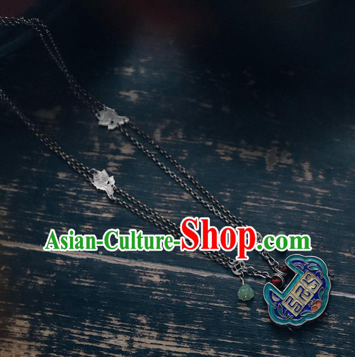 Chinese Classical Ethnic Cloisonne Necklet Accessories Handmade Silver Longevity Lock National Necklace
