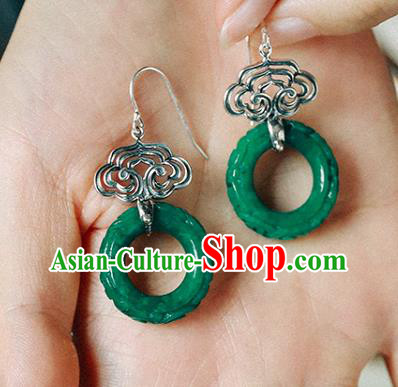 Handmade Chinese Silver Cloud Eardrop Traditional Ear Jewelry Classical Cheongsam Jade Earrings Accessories