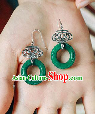 Handmade Chinese Silver Cloud Eardrop Traditional Ear Jewelry Classical Cheongsam Jade Earrings Accessories