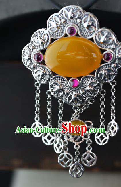 China Traditional Necklace Classical Cheongsam Silver Tassel Necklet Canary Stone Jewelry Accessories