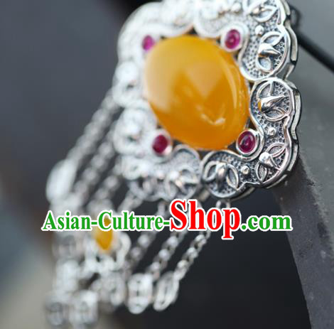 China Traditional Necklace Classical Cheongsam Silver Tassel Necklet Canary Stone Jewelry Accessories