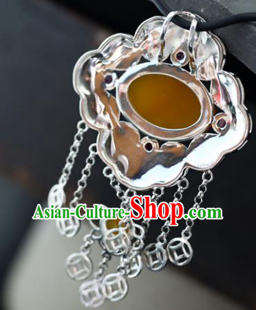 China Traditional Necklace Classical Cheongsam Silver Tassel Necklet Canary Stone Jewelry Accessories