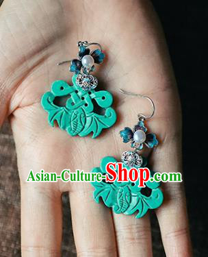 Handmade Chinese Green Bat Eardrop Traditional Ear Jewelry Classical Cheongsam Enamel Earrings Accessories