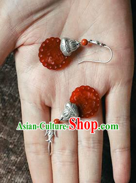 Handmade Chinese Traditional Agate Ear Jewelry Classical Cheongsam Earrings Accessories Silver Eardrop