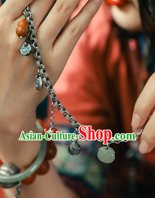 China Classical Wristlet Chain Jewelry Gourd Tassel Bangle Traditional Silver Bracelet Accessories