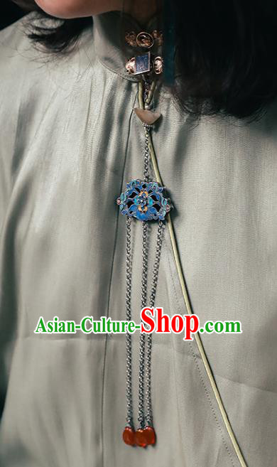 China Traditional Cheongsam Collar Pendant Accessories Silver Brooch Classical Cloisonne Breastpin Jewelry