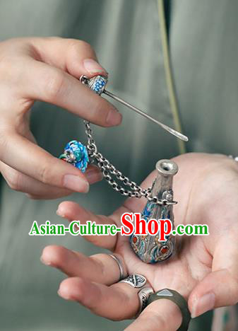 China Traditional Cheongsam Collar Pendant Accessories Classical Cloisonne Breastpin Jewelry Silver Vase Brooch