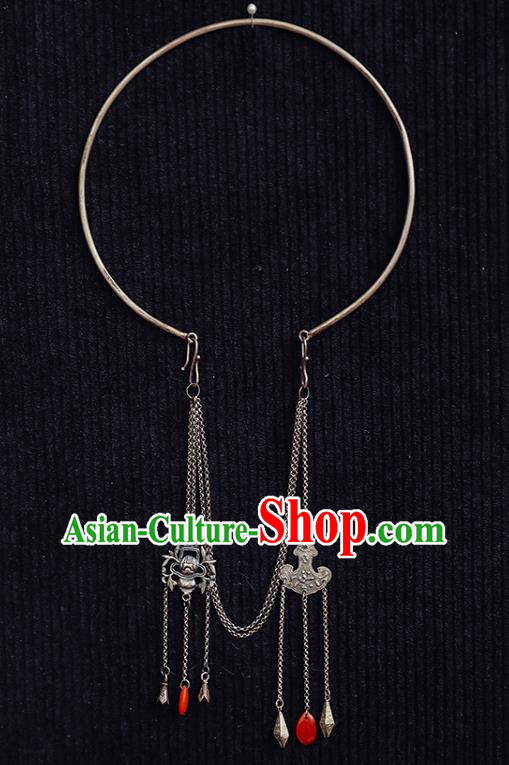 Chinese Classical Silver Longevity Lock National Tassel Necklace Handmade Ethnic Necklet Accessories