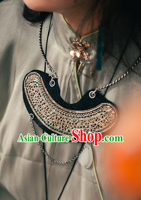 Chinese National Silver Necklace Handmade Ethnic Necklet Accessories Classical Longevity Lock