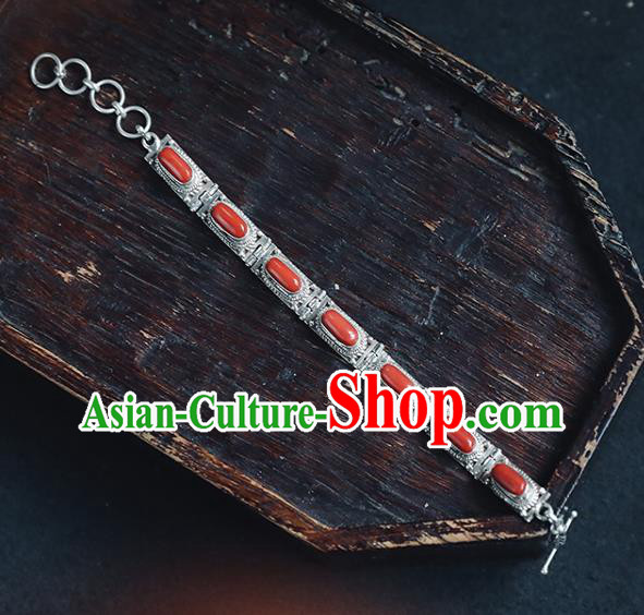 China Traditional Corallite Bracelet Accessories Classical Silver Wristlet Chain Bangle Jewelry