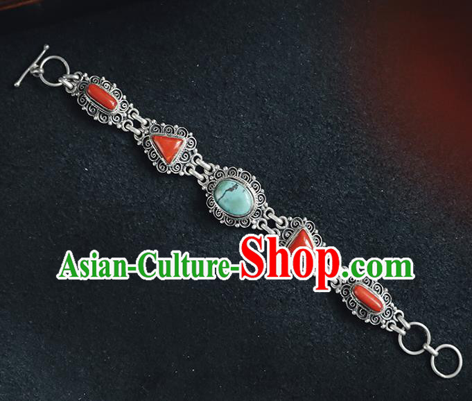 China Classical Bangle Jewelry Traditional Corallite Bracelet Accessories Silver Wristlet