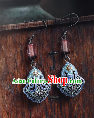 Handmade Chinese Traditional Blueing Ear Jewelry Classical Cheongsam Earrings Accessories Silver Eardrop