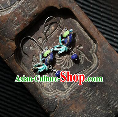 Handmade Chinese Classical Cheongsam Earrings Accessories Traditional Silver Ear Jewelry Enamel Goldfish Eardrop