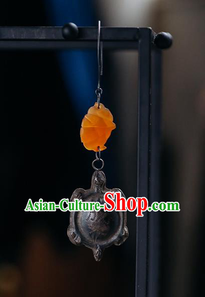 Handmade Chinese Traditional Carving Tortoise Bat Ear Jewelry Classical Cheongsam Earrings Accessories Ceregat Eardrop