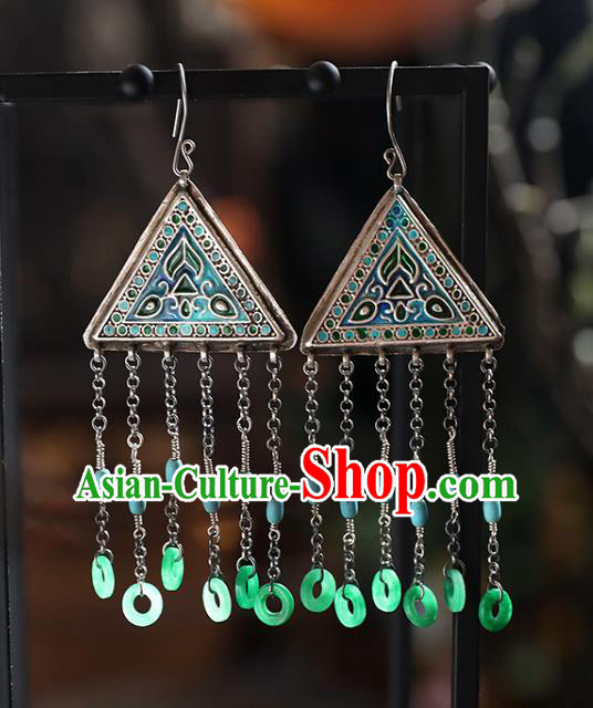 Handmade Chinese Traditional Jade Rings Tassel Ear Jewelry Classical Cheongsam Earrings Accessories Silver Eardrop