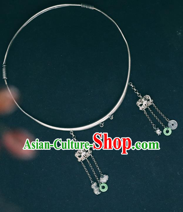 Chinese Handmade Ethnic Necklet Accessories Classical Jewelry National Silver Necklace Longevity Lock