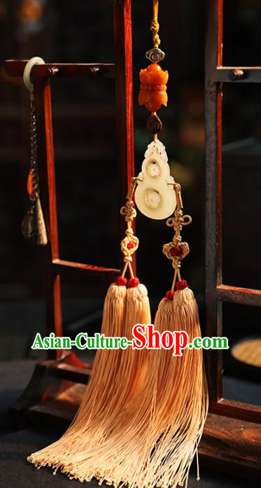 China Traditional Tassel Jade Gourd Pendant Handmade Waist Accessories