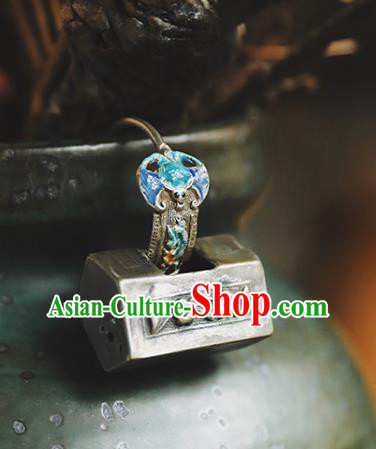 Handmade Chinese Traditional Silver Longevity Lock Ear Jewelry Classical Cheongsam Earrings Accessories Blueing Bat Eardrop