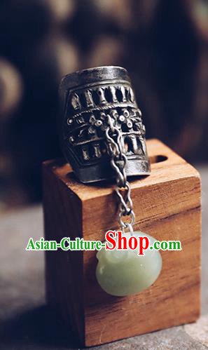 China National Jade Pouch Ring Traditional Handmade Wedding Jewelry Accessories Silver Circlet