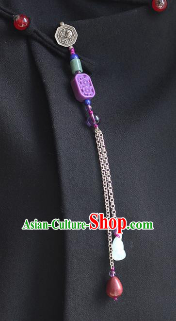 Chinese Handmade National Ussingite Breastpin Pendant Cheongsam Jewelry Accessories Classical Jade Gourd Tassel Brooch
