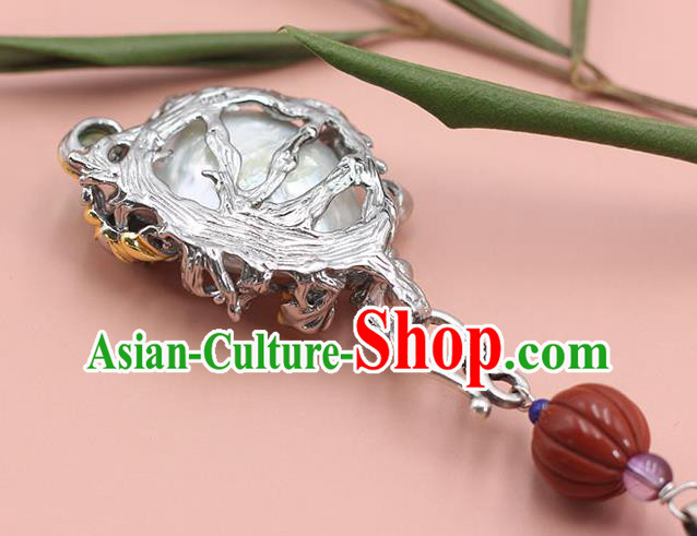 Chinese Classical Silver Lotus Brooch Handmade National Pearl Breastpin Pendant Cheongsam Jewelry Accessories