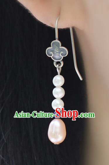 Handmade Chinese Pearls Ear Jewelry Traditional Eardrop Classical Silver Earrings Accessories