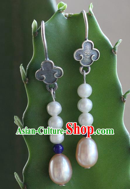 Handmade Chinese Pearls Ear Jewelry Traditional Eardrop Classical Silver Earrings Accessories