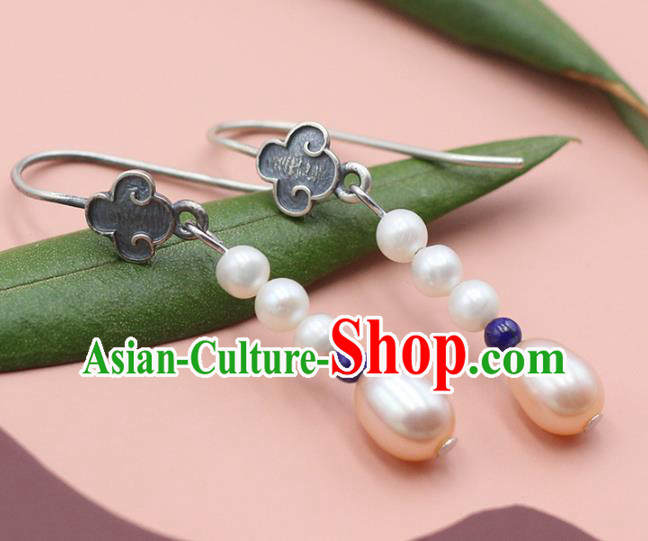 Handmade Chinese Pearls Ear Jewelry Traditional Eardrop Classical Silver Earrings Accessories