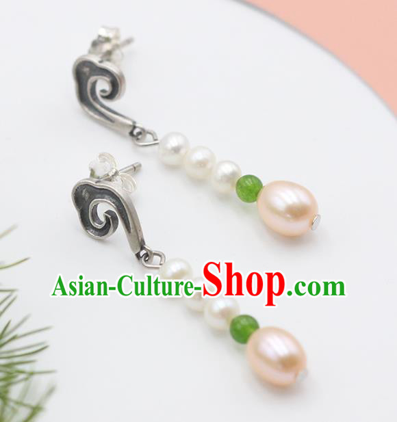 Handmade Chinese Traditional Eardrop Classical Silver Earrings Accessories Pearls Ear Jewelry