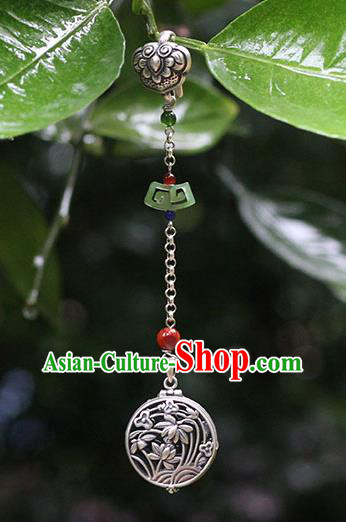 Chinese Classical Silver Carving Lotus Brooch Cheongsam Jewelry Accessories Handmade National Sachet Breastpin Pendant