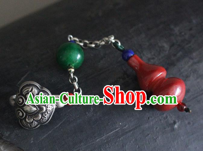 Chinese Handmade National Cinnabar Gourd Breastpin Pendant Cheongsam Jewelry Accessories Classical Silver Brooch