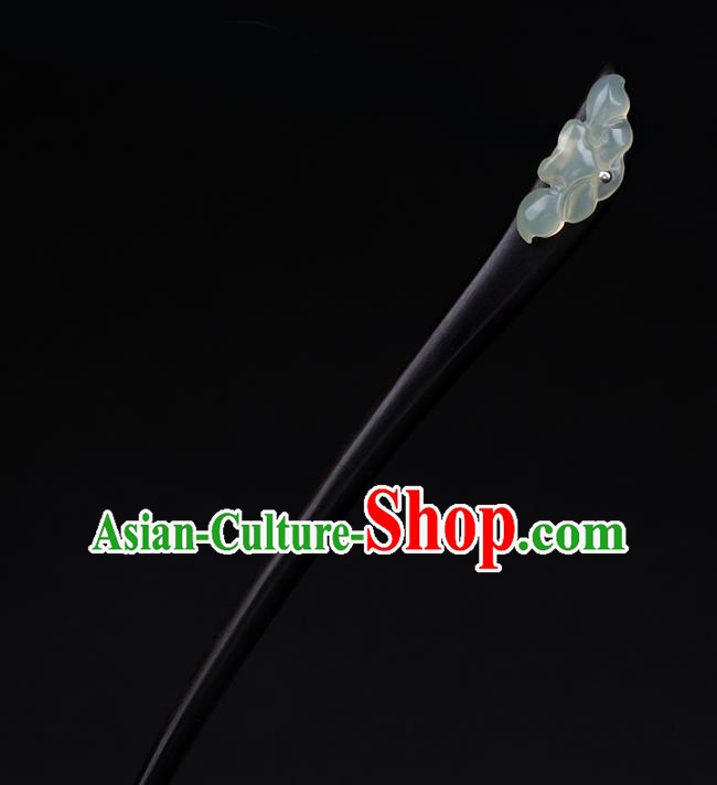 China National Ebony Hairpin Handmade Hair Jewelry Accessories Traditional Cheongsam Jade Lotus Hair Stick