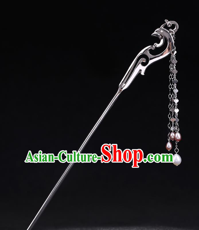 China National Silver Peacock Hairpin Handmade Hair Jewelry Accessories Traditional Cheongsam Pearls Tassel Hair Stick
