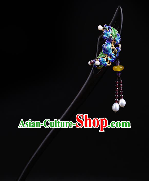 China National Cloisonne Hairpin Handmade Hair Jewelry Accessories Traditional Cheongsam Ebony Hair Stick